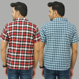 Combo of 2 Men Cotton Checks Shirts Blue and Red-25625
