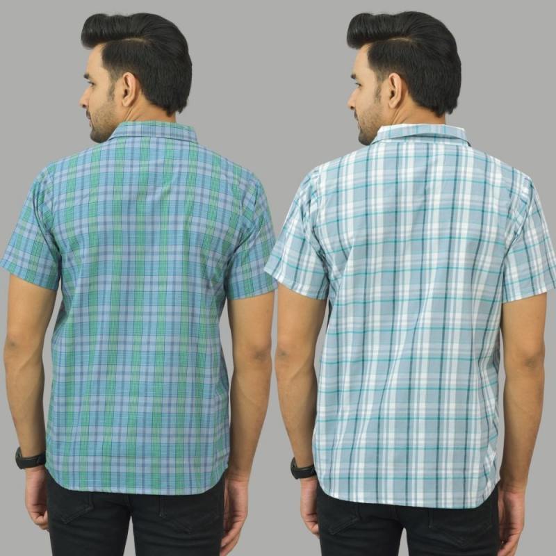 Combo of 2 Men Cotton Checks Shirts Gray and Green-25564
