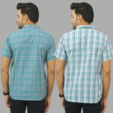 Combo of 2 Men Cotton Checks Shirts Gray and Green-25564