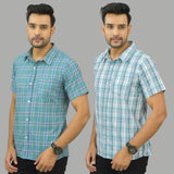 Combo of 2 Men Cotton Checks Shirts Gray and Green-25564