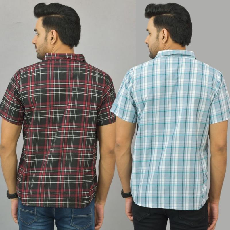 Combo of 2 Men Cotton Checks Shirts Gray and Maroon-25474