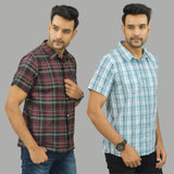 Combo of 2 Men Cotton Checks Shirts Gray and Maroon-25474