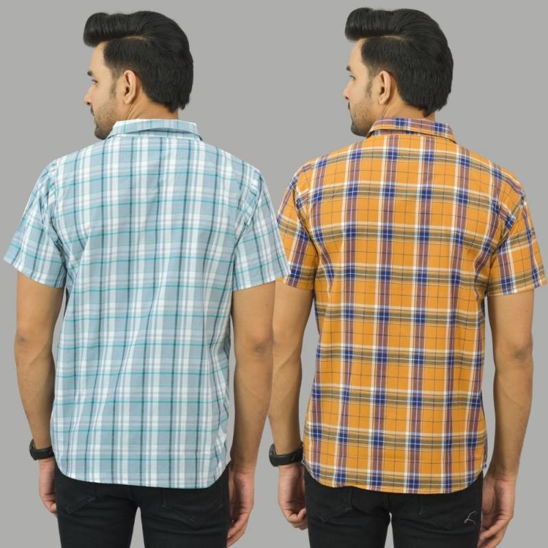 Combo of 2 Men Cotton Checks Shirts Gray and Mustard-25593
