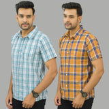 Combo of 2 Men Cotton Checks Shirts Gray and Mustard-25593