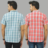 Combo of 2 Men Cotton Checks Shirts Gray and Pink-25618