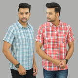 Combo of 2 Men Cotton Checks Shirts Gray and Pink-25618