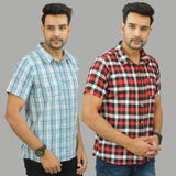 Combo of 2 Men Cotton Checks Shirts Gray and Red-25629