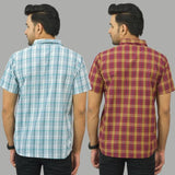 Combo of 2 Men Cotton Checks Shirts Gray and Red-25639