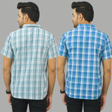 Combo of 2 Men Cotton Checks Shirts Gray and Sky Blue-25656