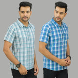 Combo of 2 Men Cotton Checks Shirts Gray and Sky Blue-25656