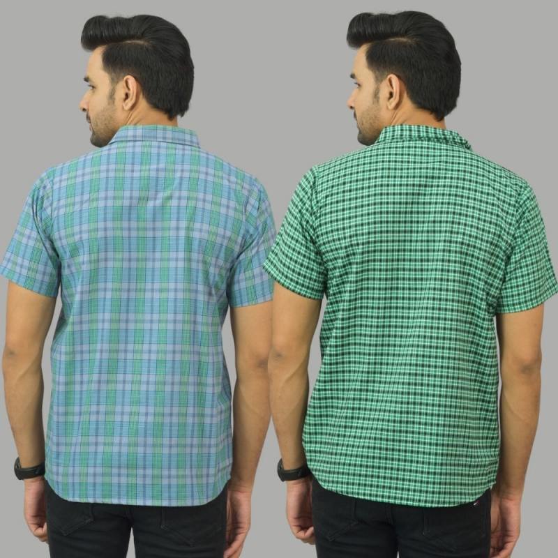 Combo of 2 Men Cotton Checks Shirts Green and Green-25552