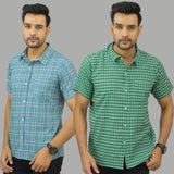 Combo of 2 Men Cotton Checks Shirts Green and Green-25552