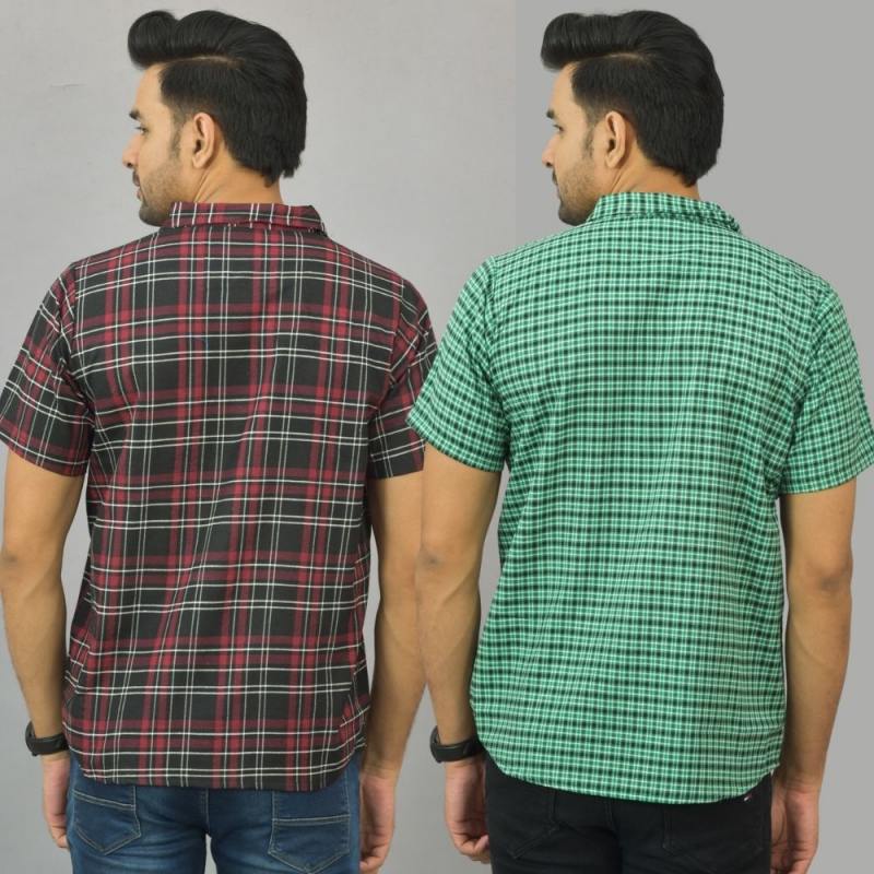 Combo of 2 Men Cotton Checks Shirts Green and Maroon-25462