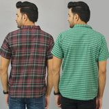 Combo of 2 Men Cotton Checks Shirts Green and Maroon-25462