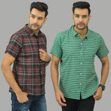Combo of 2 Men Cotton Checks Shirts Green and Maroon-25462
