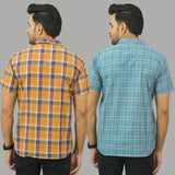 Combo of 2 Men Cotton Checks Shirts Mustard and Green-25553
