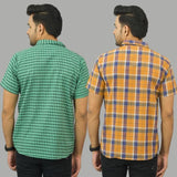 Combo of 2 Men Cotton Checks Shirts Mustard and Green-25568