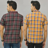 Combo of 2 Men Cotton Checks Shirts Mustard and Maroon-25463