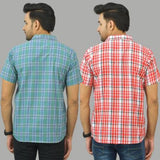 Combo of 2 Men Cotton Checks Shirts Pink and Green-25555