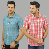 Combo of 2 Men Cotton Checks Shirts Pink and Green-25555