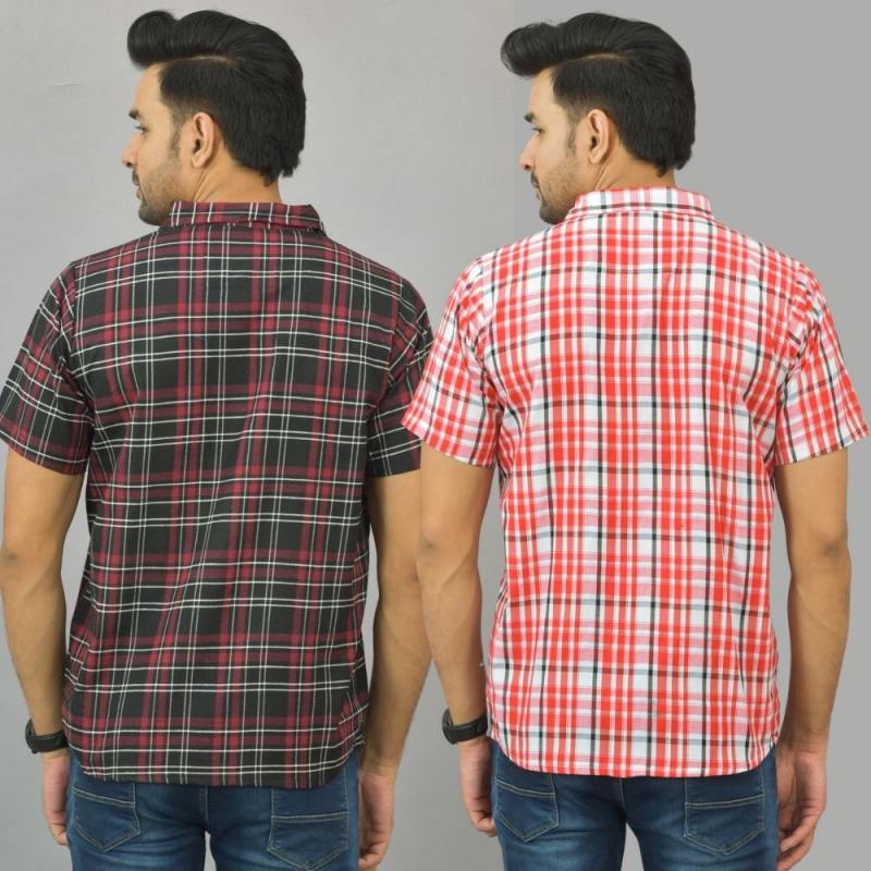 Combo of 2 Men Cotton Checks Shirts Pink and Maroon