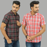 Combo of 2 Men Cotton Checks Shirts Pink and Maroon