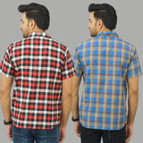 Combo of 2 Men Cotton Checks Shirts Red and Blue-25540