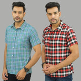 Combo of 2 Men Cotton Checks Shirts Red and Green-25556