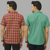 Combo of 2 Men Cotton Checks Shirts Red and Green-25572