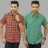 Combo of 2 Men Cotton Checks Shirts Red and Green-25572