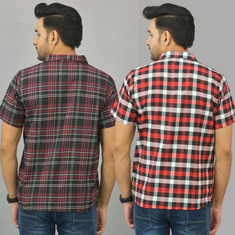 Combo of 2 Men Cotton Checks Shirts Red and Maroon