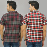 Combo of 2 Men Cotton Checks Shirts Red and Maroon