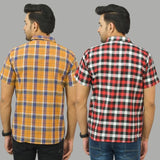 Combo of 2 Men Cotton Checks Shirts Red and Mustard