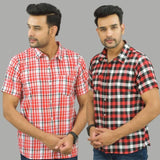 Combo of 2 Men Cotton Checks Shirts Red and Pink