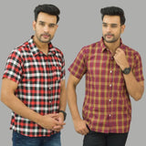Combo of 2 Men Cotton Checks Shirts Red and Red