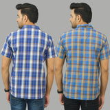 Combo of 2 Men Cotton Checks Shirts Royal Blue and Blue
