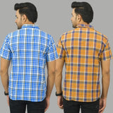 Combo of 2 Men Cotton Checks Shirts White and Mustard
