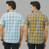 Combo of 2 Men Cotton Checks Shirts Yellow and Sky Blue