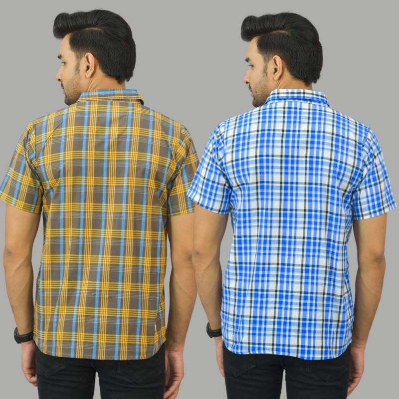Combo of 2 Men Cotton Checks Shirts Yellow and White