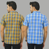Combo of 2 Men Cotton Checks Shirts Yellow and White