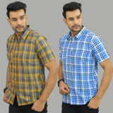 Combo of 2 Men Cotton Checks Shirts Yellow and White