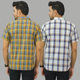 Combo of 2 Men Cotton Checks Shirts Yellow and White