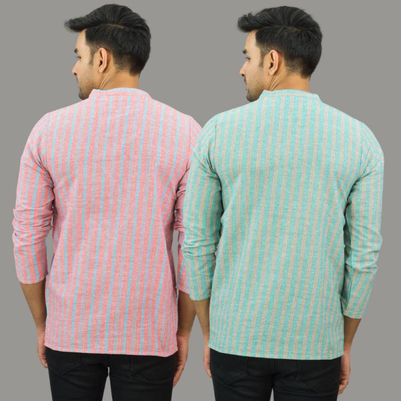 Combo Of 2 Men Cotton Stripe Short Kurta