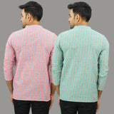 Combo Of 2 Men Cotton Stripe Short Kurta