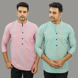 Combo Of 2 Men Cotton Stripe Short Kurta