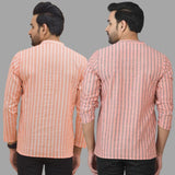 Combo of 2 Men Cotton Stripe Short Kurta Pink and Peach
