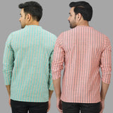Combo of 2 Men Cotton Stripe Short Kurta