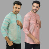 Combo of 2 Men Cotton Stripe Short Kurta