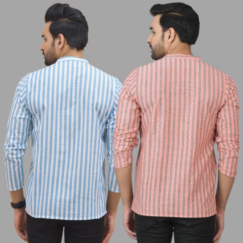 Combo of 2 Men Cotton Stripe Short Kurta