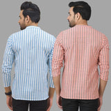 Combo of 2 Men Cotton Stripe Short Kurta